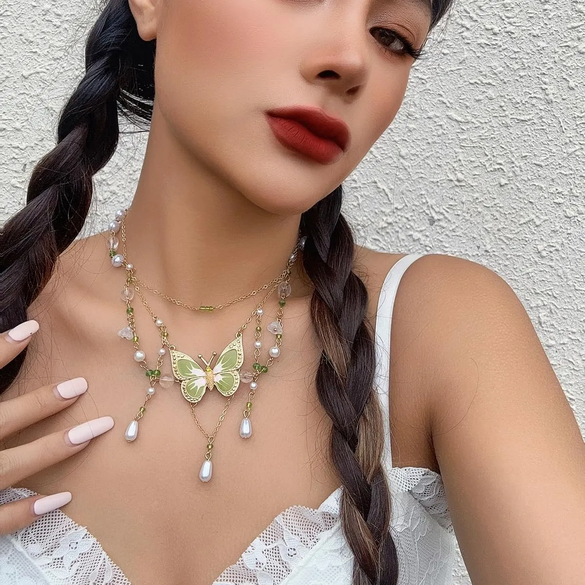 Fairy Tassel Butterfly Choker - Colorful Pendant Necklace, Elegant Bohemian Costume Jewelry for Women