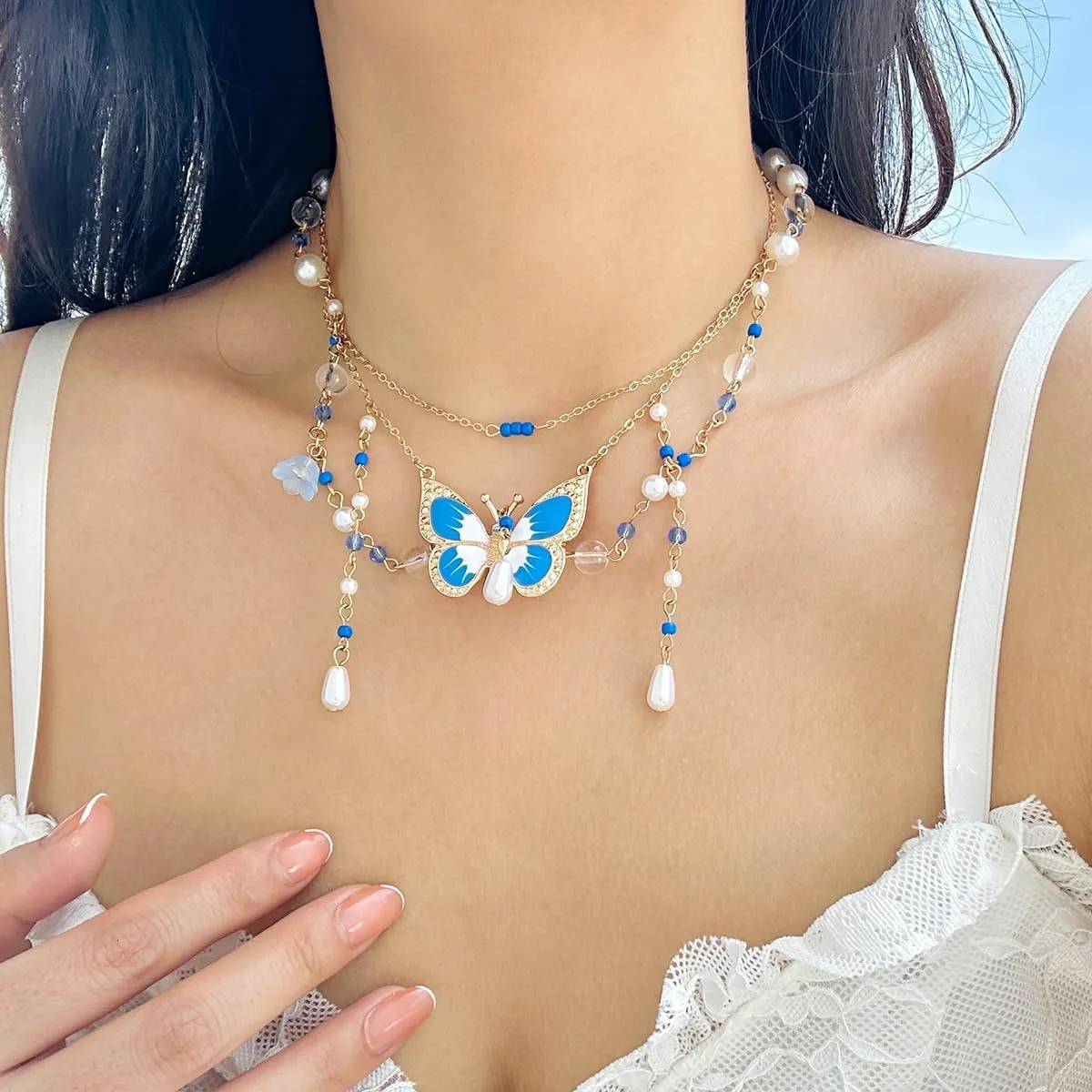 Fairy Tassel Butterfly Choker - Colorful Pendant Necklace, Elegant Bohemian Costume Jewelry for Women