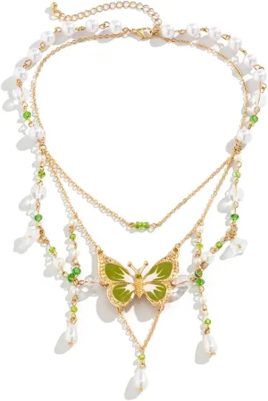 Fairy Tassel Butterfly Choker - Colorful Pendant Necklace, Elegant Bohemian Costume Jewelry for Women