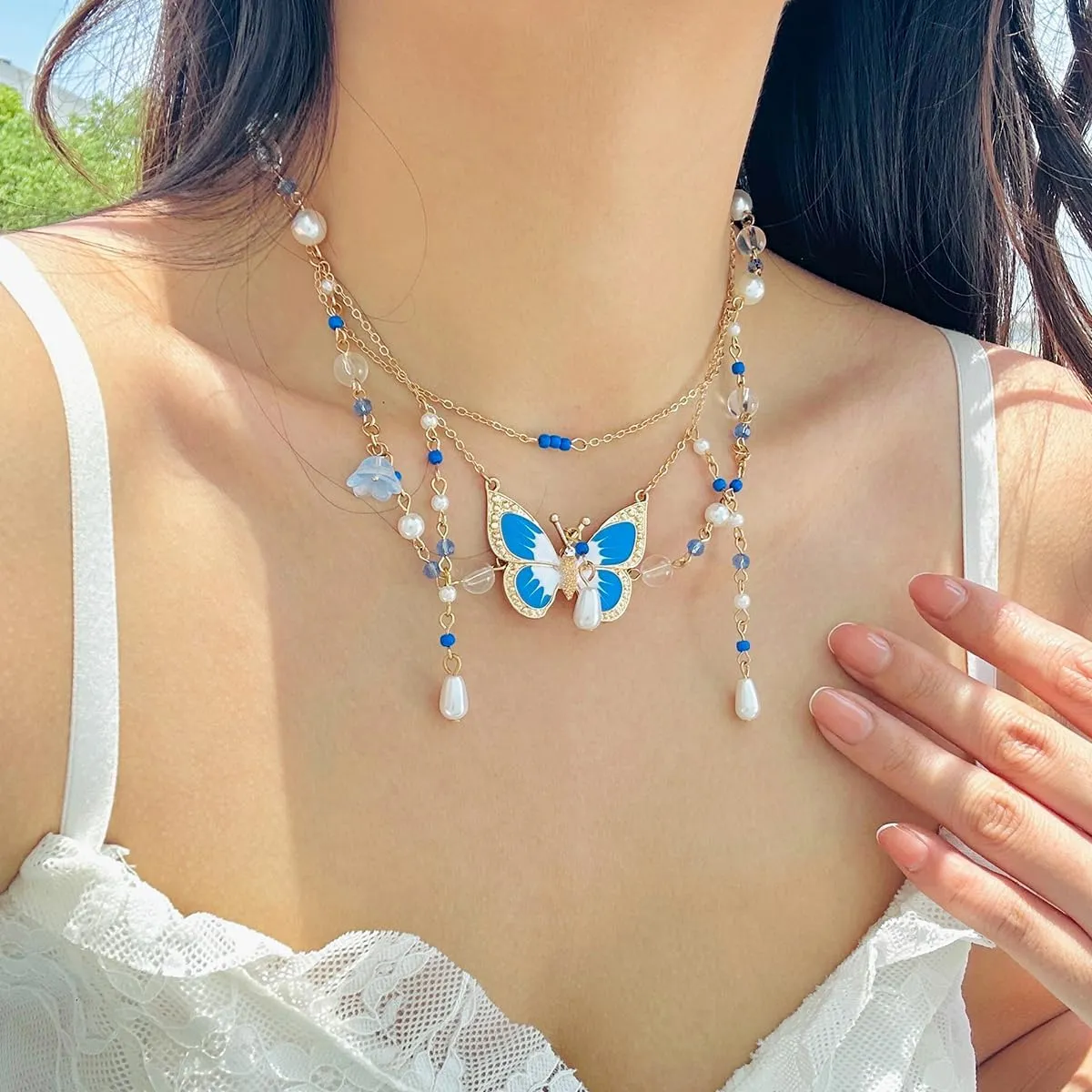 Fairy Tassel Butterfly Choker - Colorful Pendant Necklace, Elegant Bohemian Costume Jewelry for Women