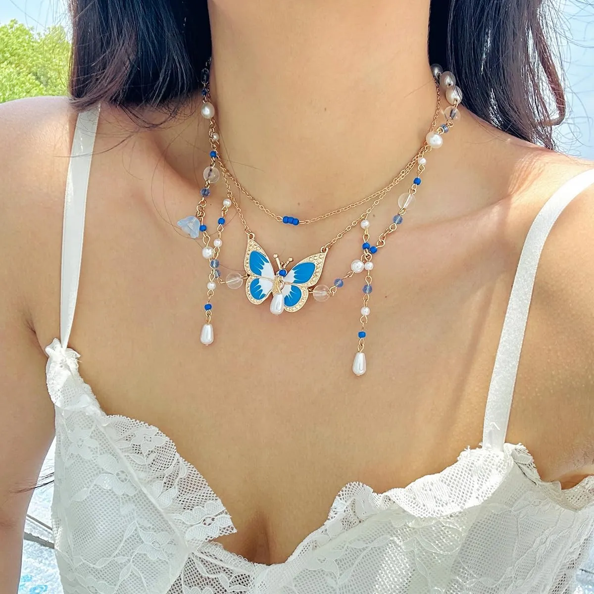 Fairy Tassel Butterfly Choker - Colorful Pendant Necklace, Elegant Bohemian Costume Jewelry for Women