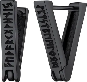 FaithHeart Norse Viking Runes Hoop Earrings for Men Hypoallergenic Stainless Steel Punk Huggie Hoop Earring Sturdy Norse Mythology Jewelry Gifts with Delicate Packaging
