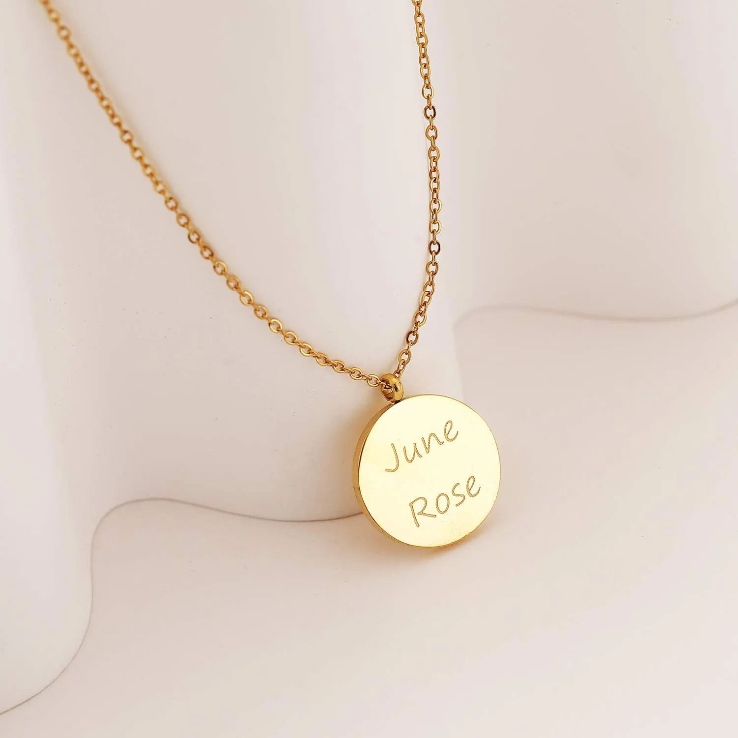 FANCY SHINY Birth Month Flower Necklace Dainty Gold Coin Necklace Engraved Stainless Steel Pendant Necklace for Women Gift for Her