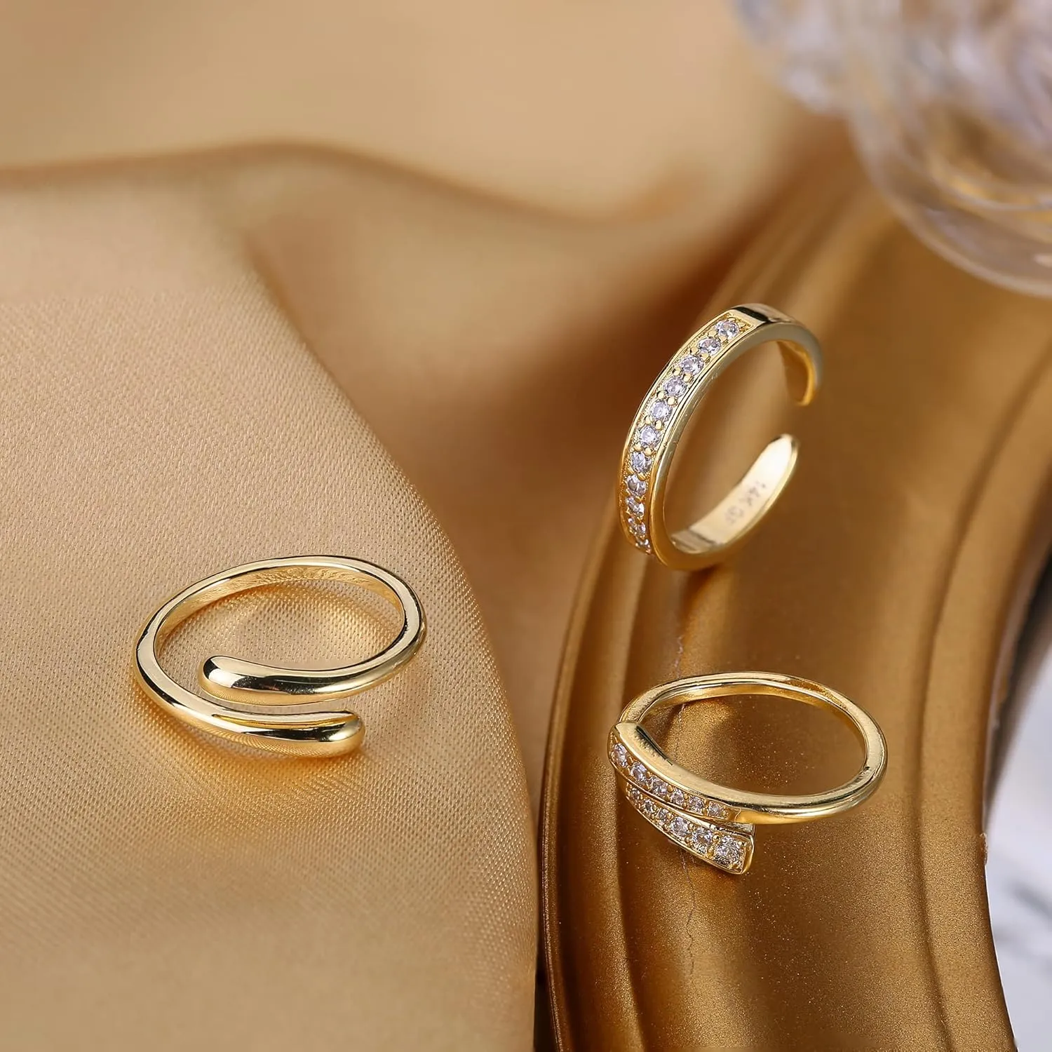 FASACCO 14k Gold Fillled Toe Rings for Women Hug CZ Triple Moonstone Snake Knot Simple Band Toe Rings Adjustable Toe Rings