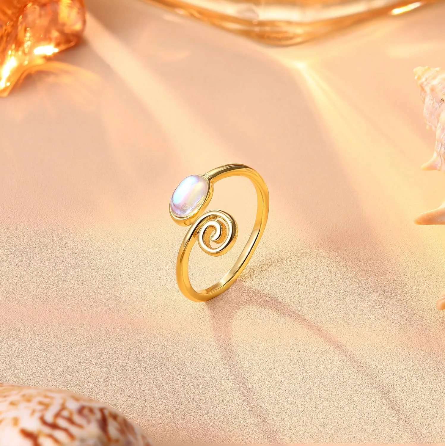 FASACCO 14k Gold Fillled Toe Rings for Women Hug CZ Triple Moonstone Snake Knot Simple Band Toe Rings Adjustable Toe Rings