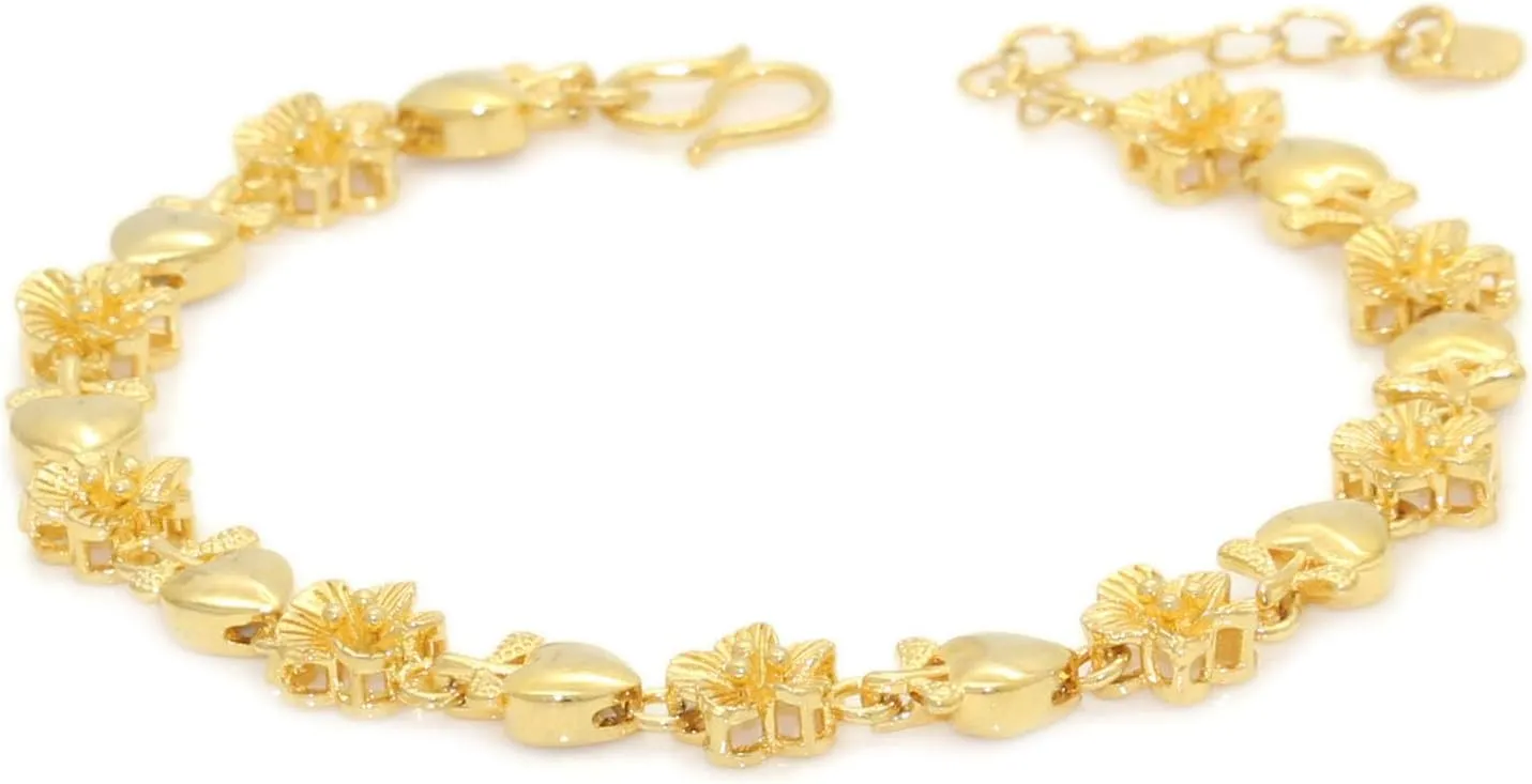 Fashion 18K Gold Plated Adjustable Link Bracelet Heart Flower Chain Bracelet