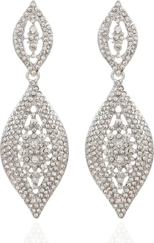 Fashion Rhinestone Crystal Wedding Earrings for Women Bridal Bridesmaid Long Leaf Chandelier Teardrop Dangle Earrings Jewelry