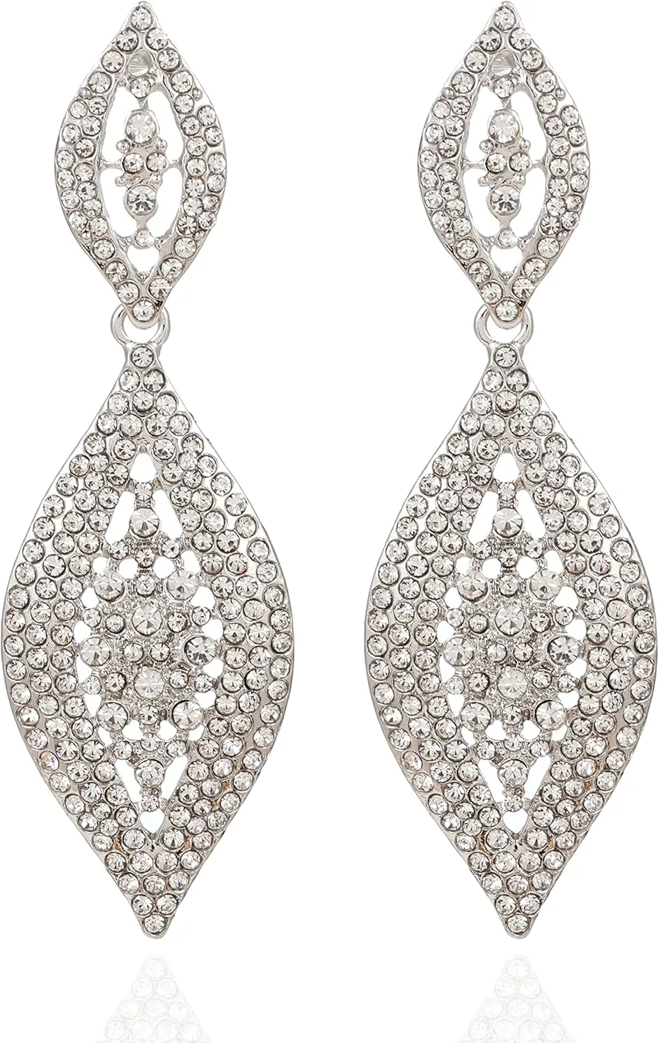 Fashion Rhinestone Crystal Wedding Earrings for Women Bridal Bridesmaid Long Leaf Chandelier Teardrop Dangle Earrings Jewelry