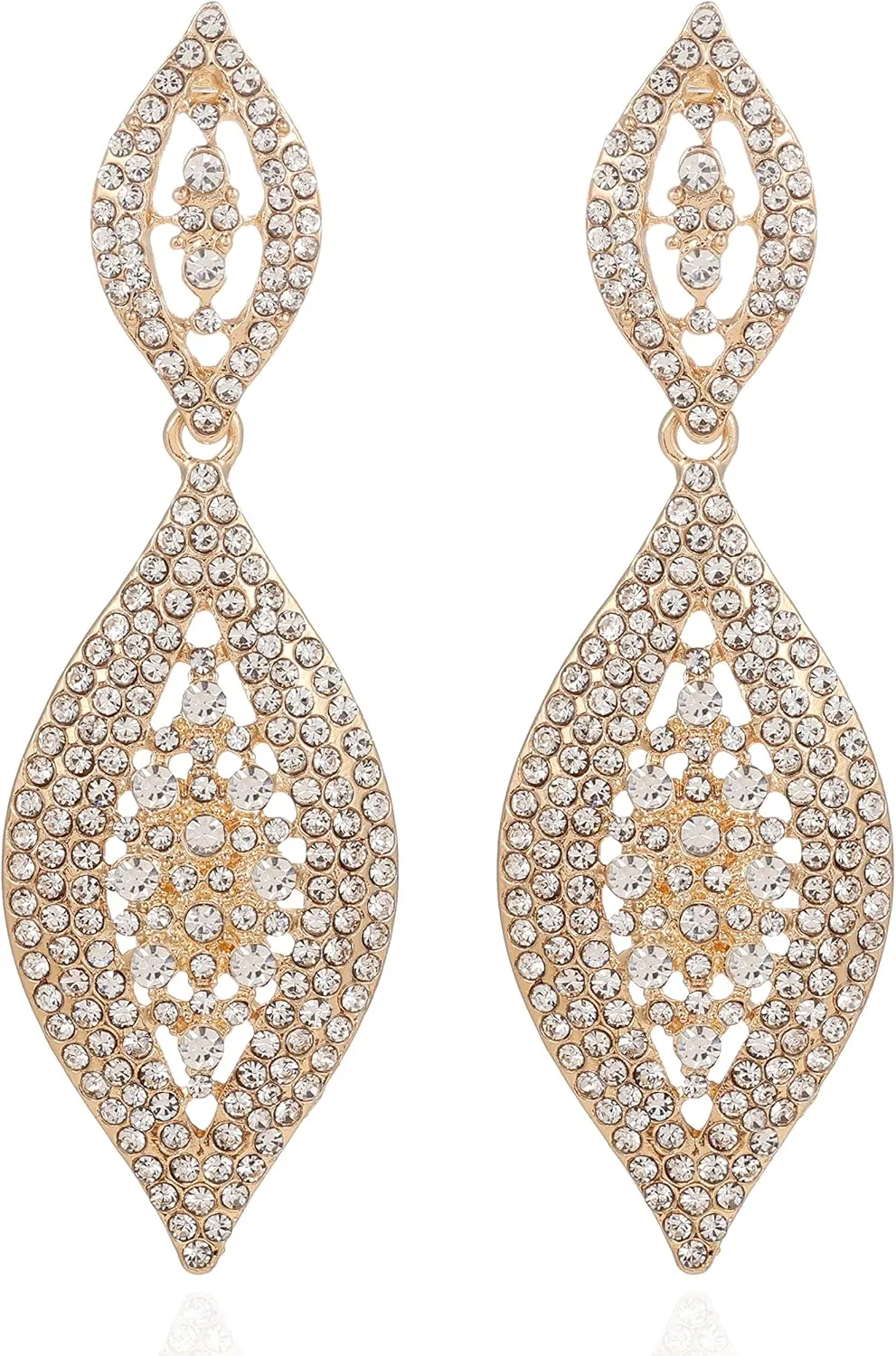 Fashion Rhinestone Crystal Wedding Earrings for Women Bridal Bridesmaid Long Leaf Chandelier Teardrop Dangle Earrings Jewelry