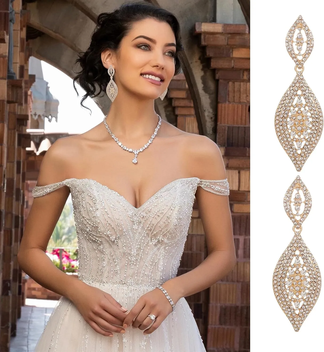 Fashion Rhinestone Crystal Wedding Earrings for Women Bridal Bridesmaid Long Leaf Chandelier Teardrop Dangle Earrings Jewelry