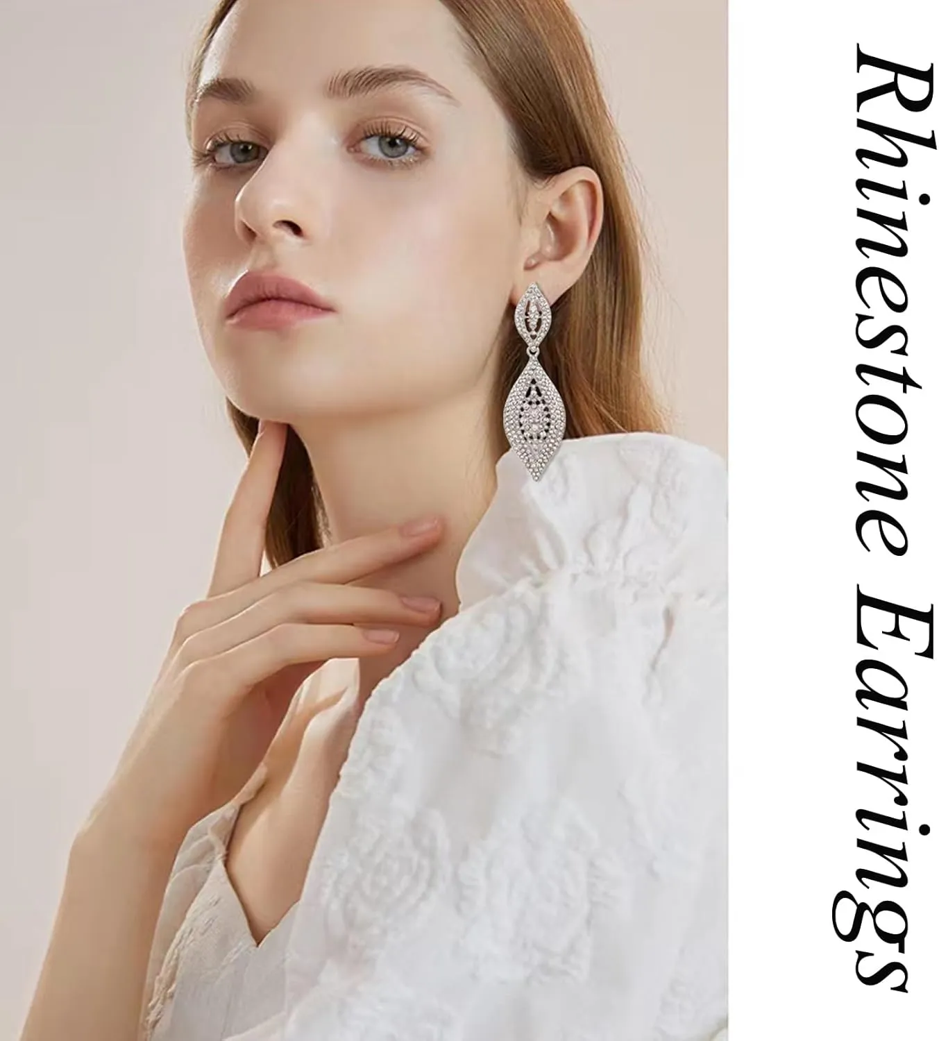 Fashion Rhinestone Crystal Wedding Earrings for Women Bridal Bridesmaid Long Leaf Chandelier Teardrop Dangle Earrings Jewelry