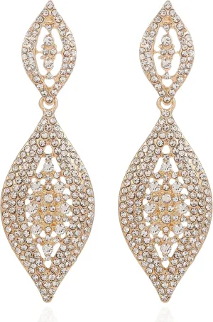 Fashion Rhinestone Crystal Wedding Earrings for Women Bridal Bridesmaid Long Leaf Chandelier Teardrop Dangle Earrings Jewelry