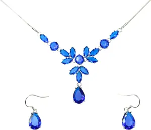 Faship Gorgeous Cubic Zirconia CZ Crystal Floral Statement Necklace Earrings Set