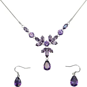 Faship Gorgeous Cubic Zirconia CZ Crystal Floral Statement Necklace Earrings Set