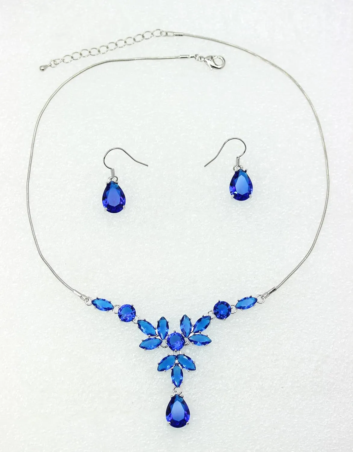Faship Gorgeous Cubic Zirconia CZ Crystal Floral Statement Necklace Earrings Set