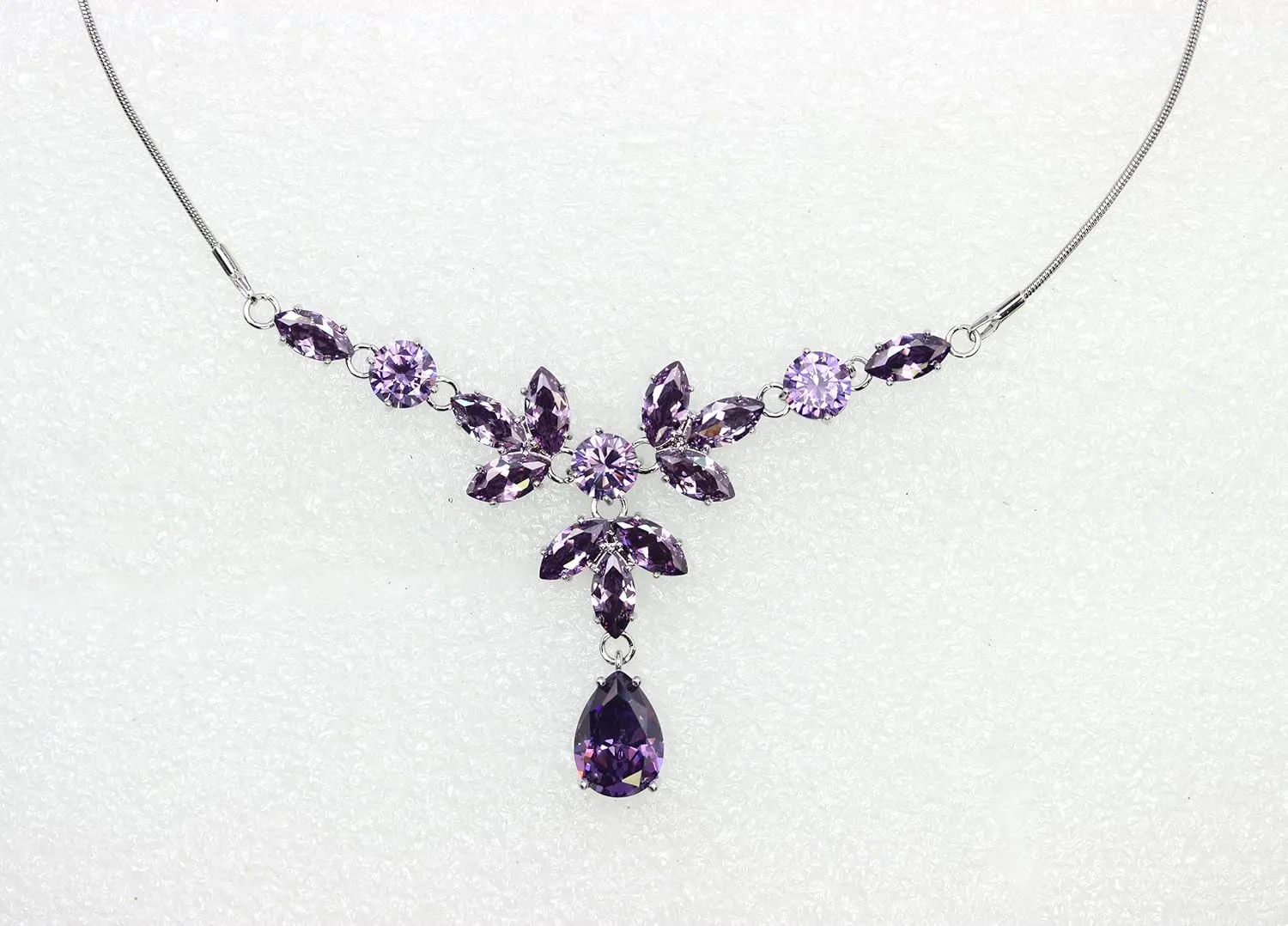 Faship Gorgeous Cubic Zirconia CZ Crystal Floral Statement Necklace Earrings Set