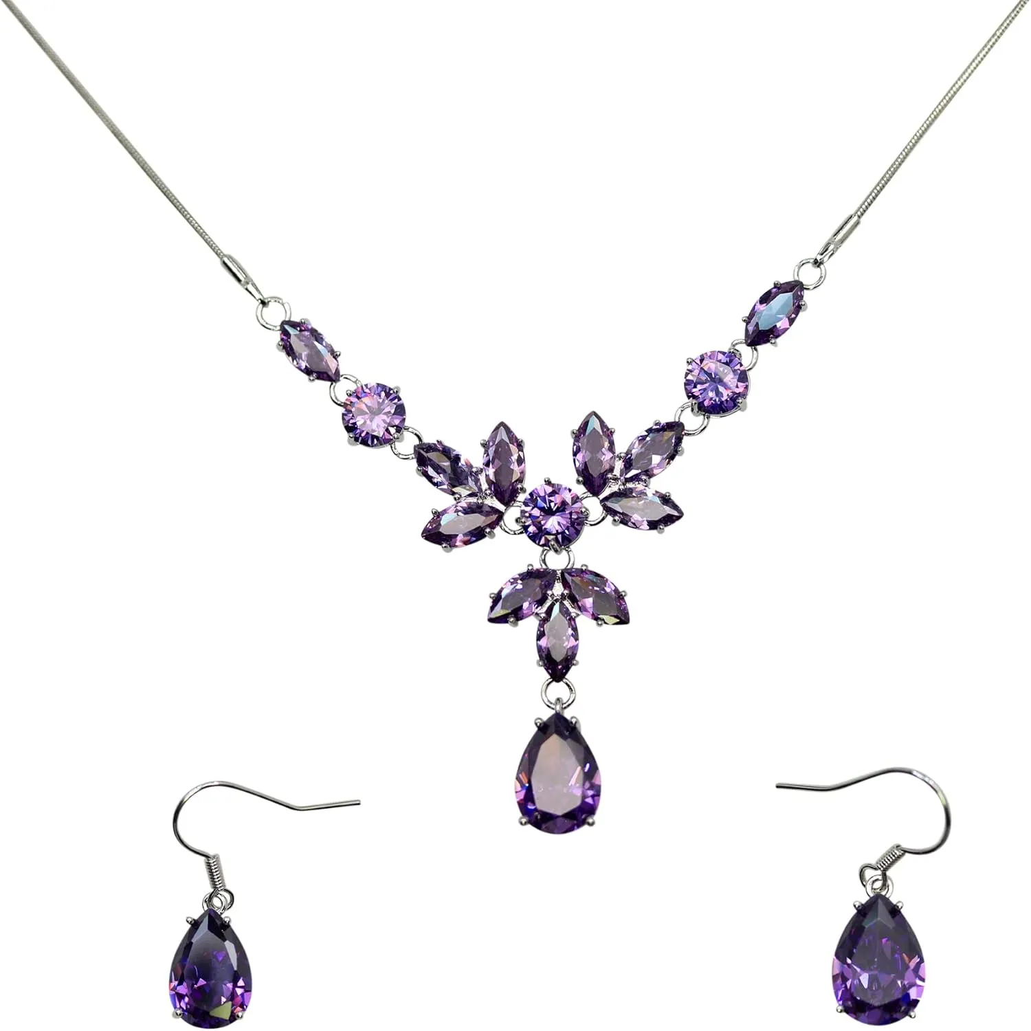 Faship Gorgeous Cubic Zirconia CZ Crystal Floral Statement Necklace Earrings Set