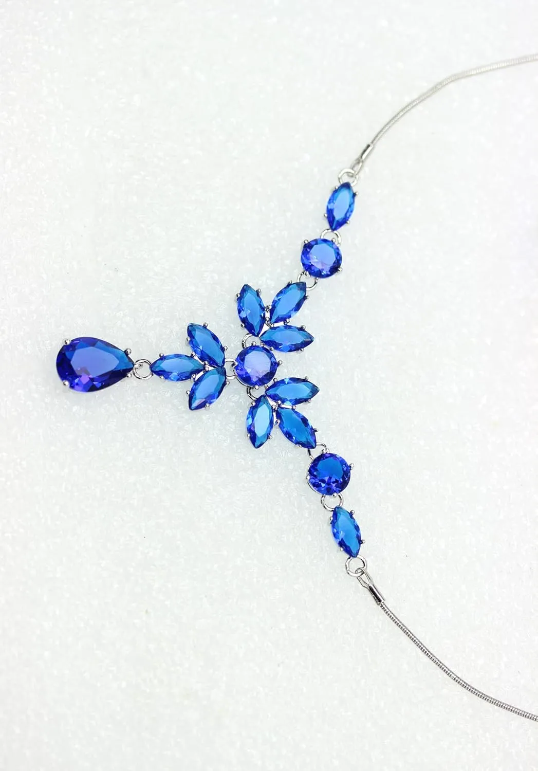 Faship Gorgeous Cubic Zirconia CZ Crystal Floral Statement Necklace Earrings Set
