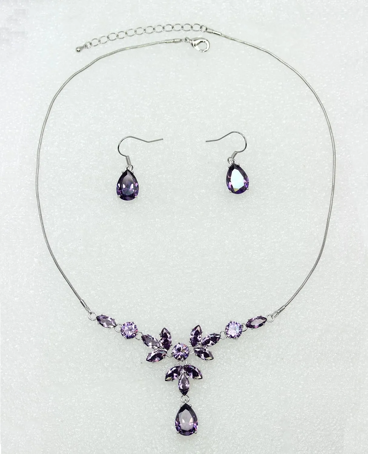 Faship Gorgeous Cubic Zirconia CZ Crystal Floral Statement Necklace Earrings Set