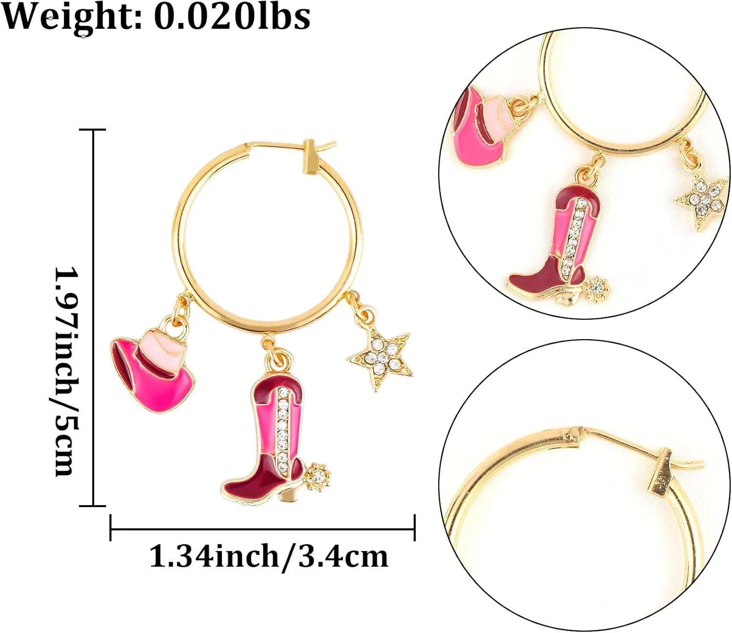 Fire Bettle Western Cowgirl Boot Hat Earrings for Women, Cute Country Western Star Boots Hat Hoop Dangle Earrings, Boho Gold Plate Statement Earrings Jewelry Gifts for Women Girls