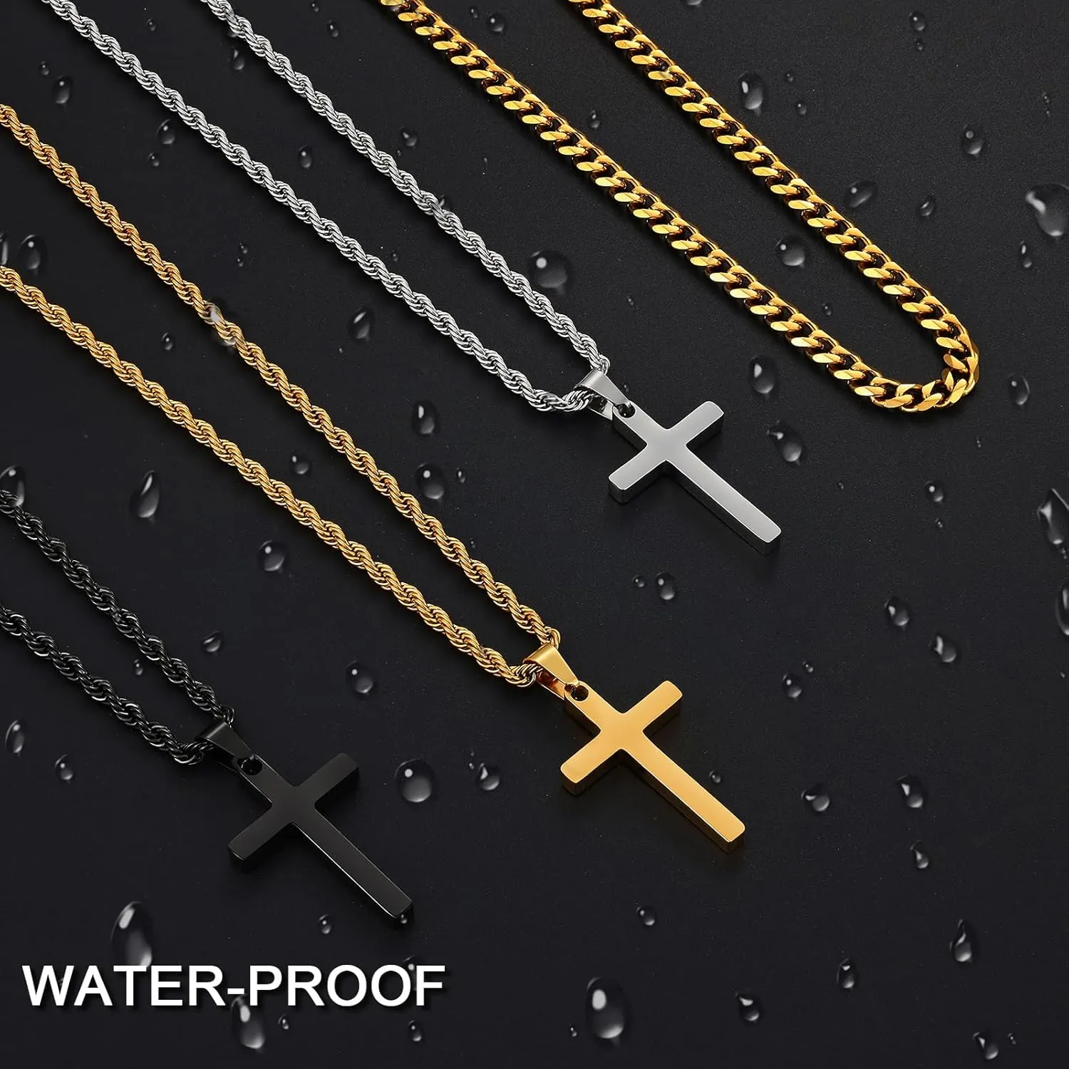 Fiusem 2 Pcs Cross Necklace Chain for Men and Women, Layered Mens Cross Necklaces Stainless Steel Pendant Cuban Link Rope Chain 16-26 Inch