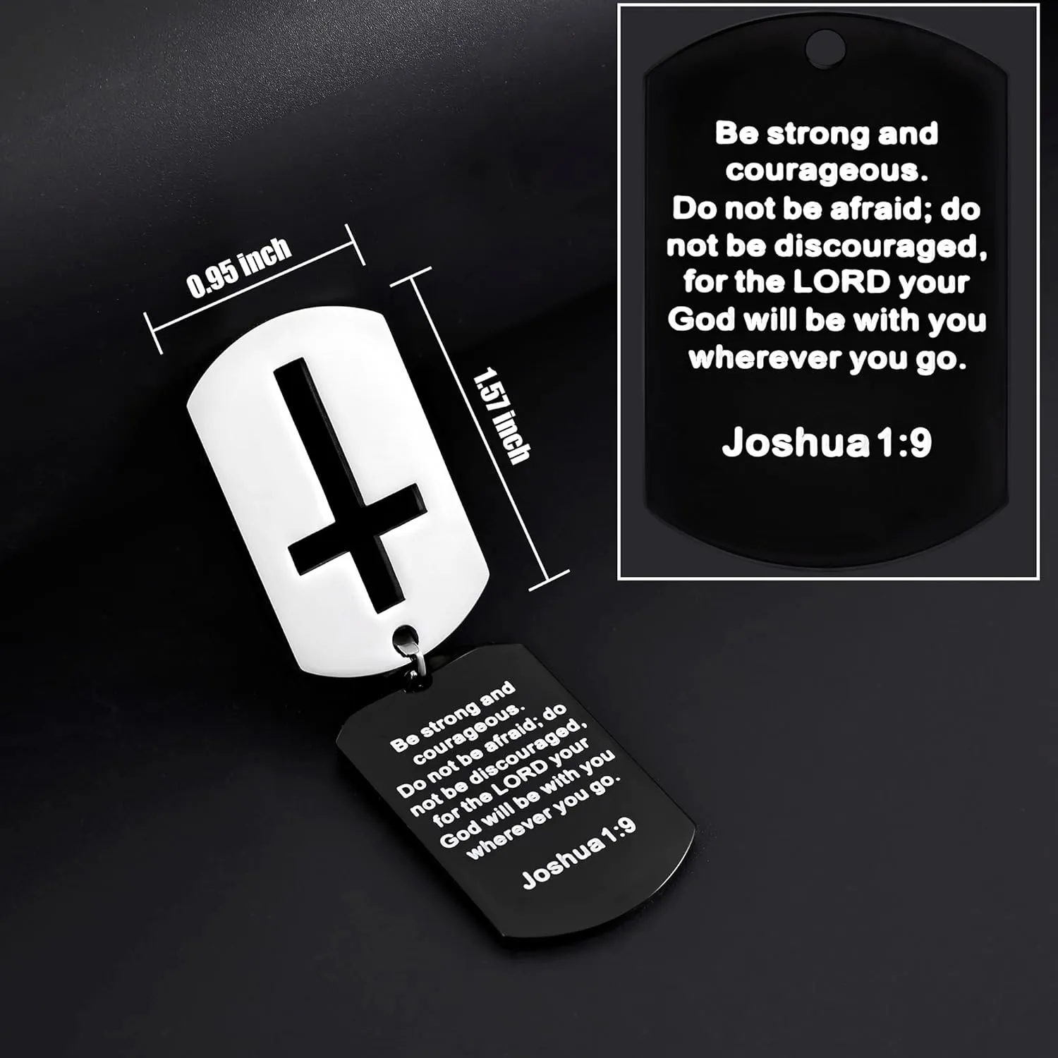 Fiusem Dog Tag Necklace for Men, Inspirational Bible Verse Cross Necklace for Men 24 Inches Chain