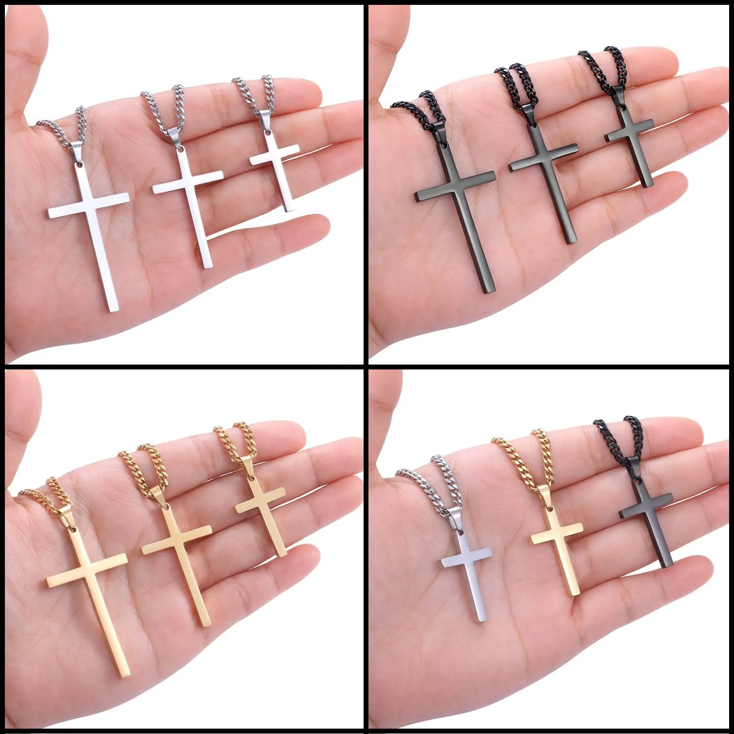 Fiusem Gold Plated Cross Necklace for Men, Mens Cross Necklaces with 3.5mm Chain and Stainless Steel Pendant, Cuban Chain 16-24 Inch