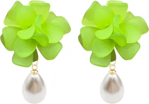 Flower Pearl Earrings Floral Tassel Statement Flower Dangle Earrings for Women