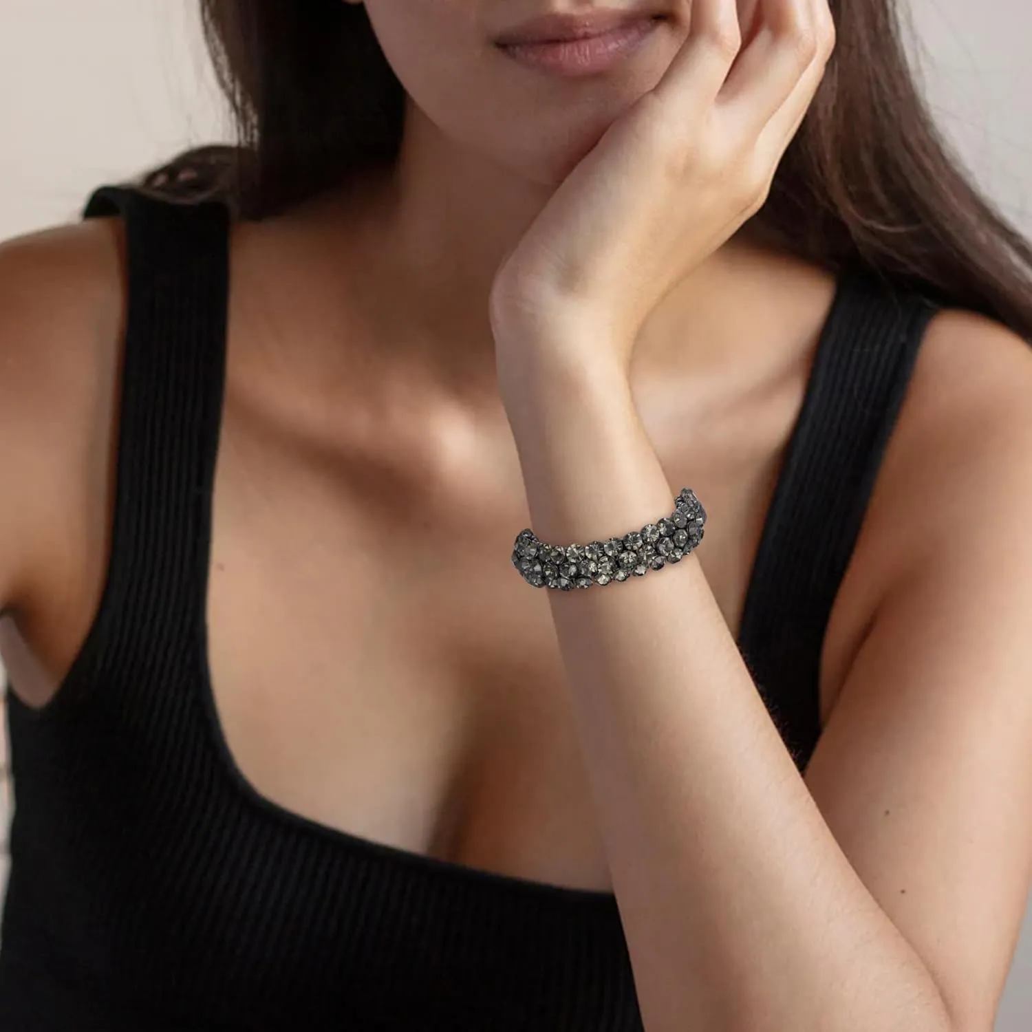 Flyonce Bridal Bracelet for Wedding, Sparkly Crystal Rhinestone Stretch Bracelets for Women