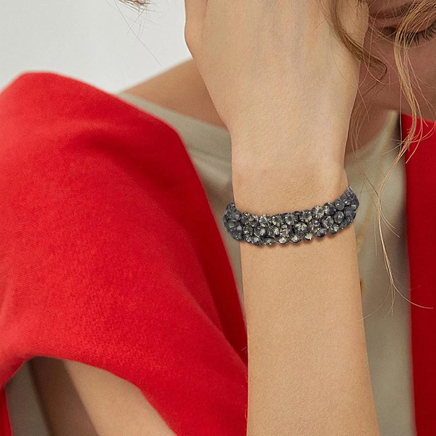 Flyonce Bridal Bracelet for Wedding, Sparkly Crystal Rhinestone Stretch Bracelets for Women