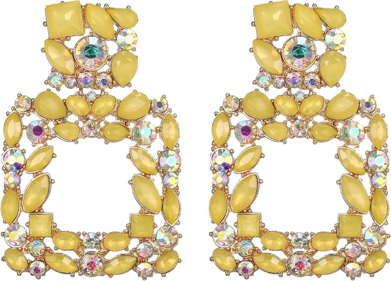 Flyonce Rhinestone Square Dangle Earrings, Austrian Crystal Geometric Statement Pierced Earrings