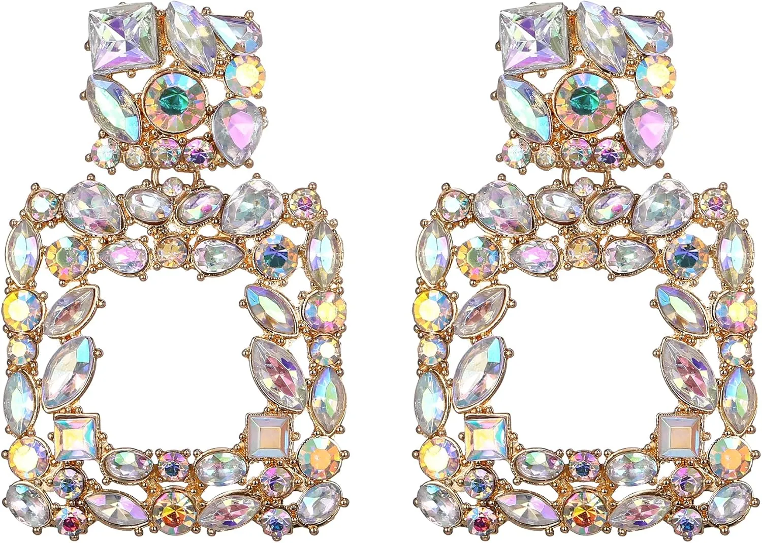 Flyonce Rhinestone Square Dangle Earrings, Austrian Crystal Geometric Statement Pierced Earrings