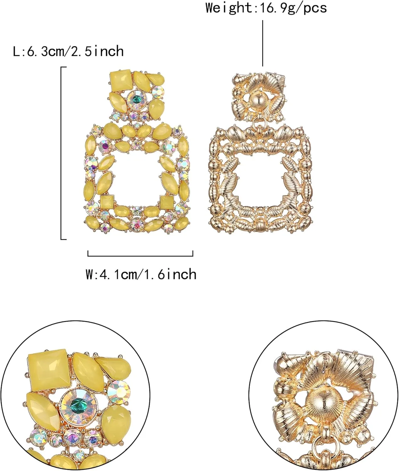 Flyonce Rhinestone Square Dangle Earrings, Austrian Crystal Geometric Statement Pierced Earrings