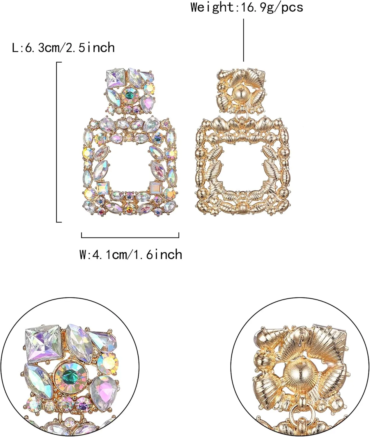 Flyonce Rhinestone Square Dangle Earrings, Austrian Crystal Geometric Statement Pierced Earrings