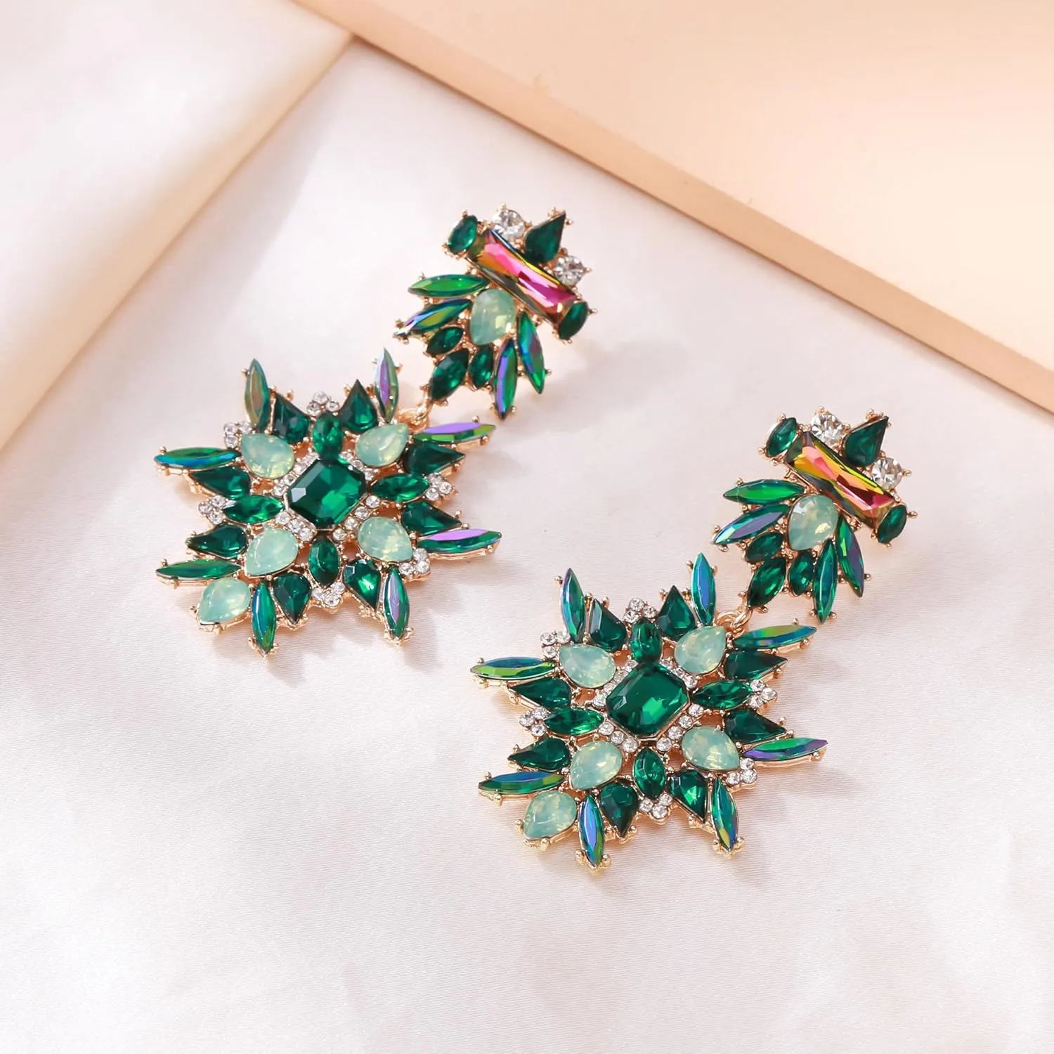 Flyonce Vintage Style Large Art Deco Rhinestone Crystal Chunky Statement Drop Dangle Earrings Wedding Prom Pageant Drag Queen Statement Earring Costume Jewelry for Women