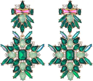 Flyonce Vintage Style Large Art Deco Rhinestone Crystal Chunky Statement Drop Dangle Earrings Wedding Prom Pageant Drag Queen Statement Earring Costume Jewelry for Women