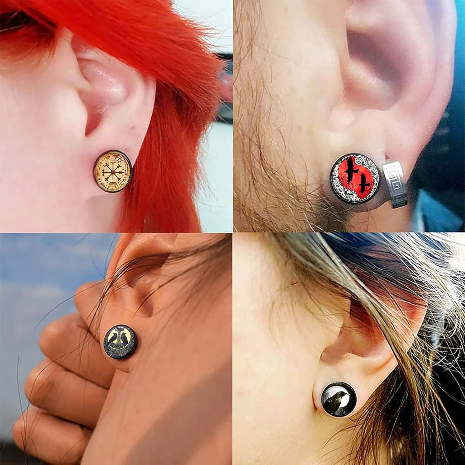 FLYUN Norse Viking Runes Earrings for Men Hypoallergenic Stainless Steel Punk Huggie Hoop Earring Sturdy Norse Mythology Jewelry Gifts with Delicate Packaging