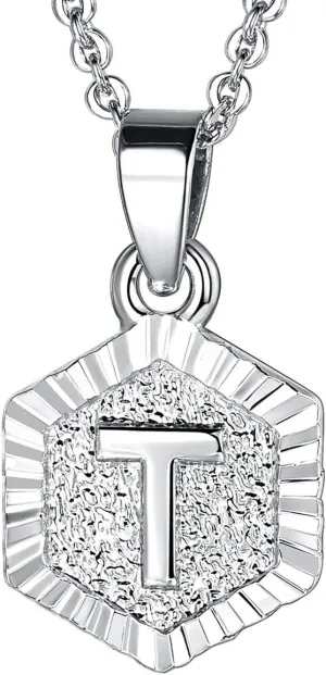 FOCALOOK Initial Necklaces for Women Yellow Gold/Platinum Plated Hexagon Letter Pendant Necklace 18 Inch
