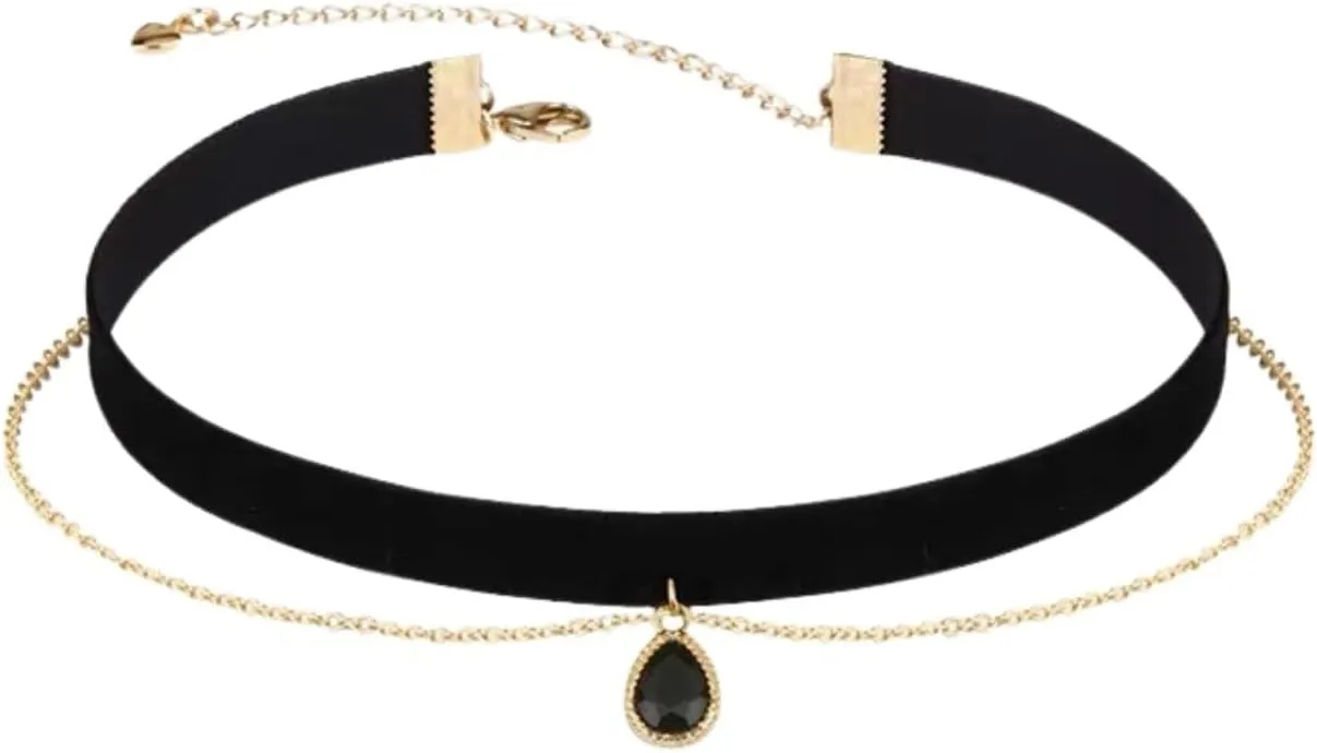 Fuqimanman2020 Black Teardrop Velvet Choker Necklace for Women Layered Gothic Choker Victorian Necklace Aesthetic Vampire Necklaces for Womens
