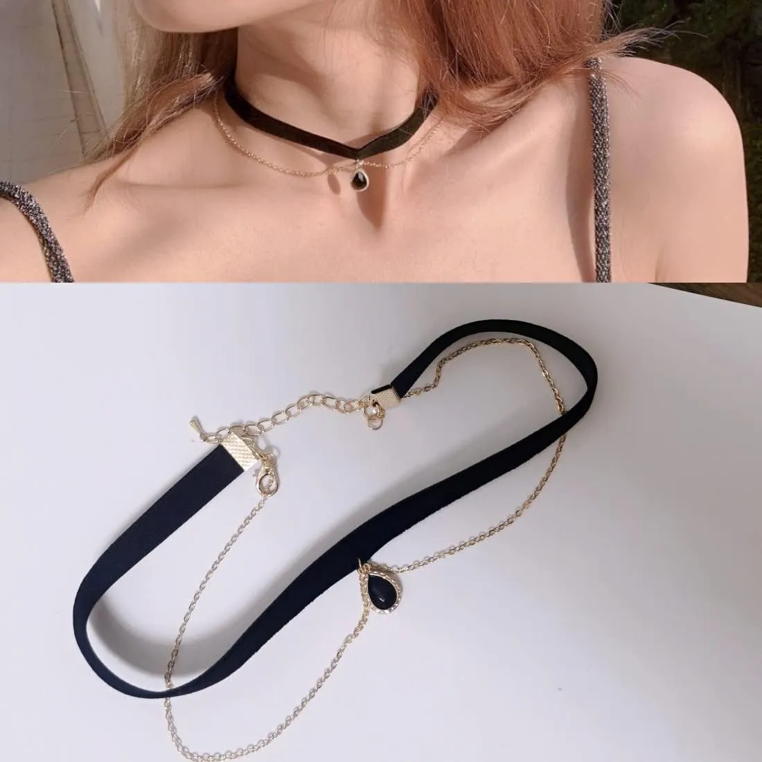 Fuqimanman2020 Black Teardrop Velvet Choker Necklace for Women Layered Gothic Choker Victorian Necklace Aesthetic Vampire Necklaces for Womens