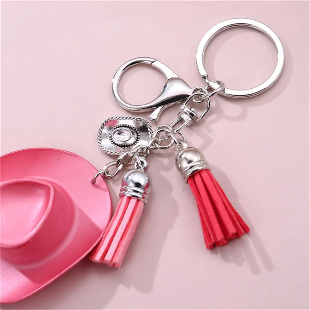 Fuqimanman2020 Colorful Western Cowboy Hat Keychain with Tassel for Women Cute Cowgirl Disco Cowboy Hat Jewelry