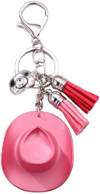 Fuqimanman2020 Colorful Western Cowboy Hat Keychain with Tassel for Women Cute Cowgirl Disco Cowboy Hat Jewelry