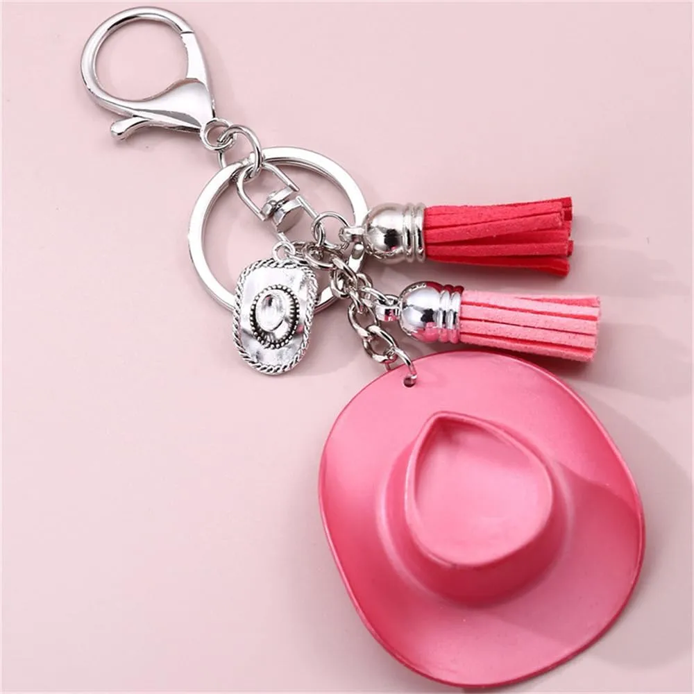 Fuqimanman2020 Colorful Western Cowboy Hat Keychain with Tassel for Women Cute Cowgirl Disco Cowboy Hat Jewelry