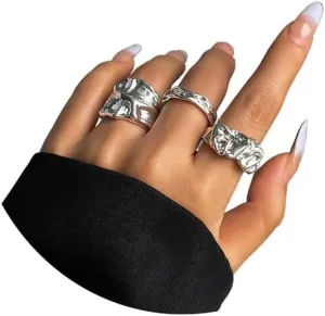 FUTIMELY Vintage Cool Irregular Chunky Statement Rings Set for Women,Gold Silver Open Dome Ring Bold Thick Rings Minimalist Simple Rings y2k Jewelry