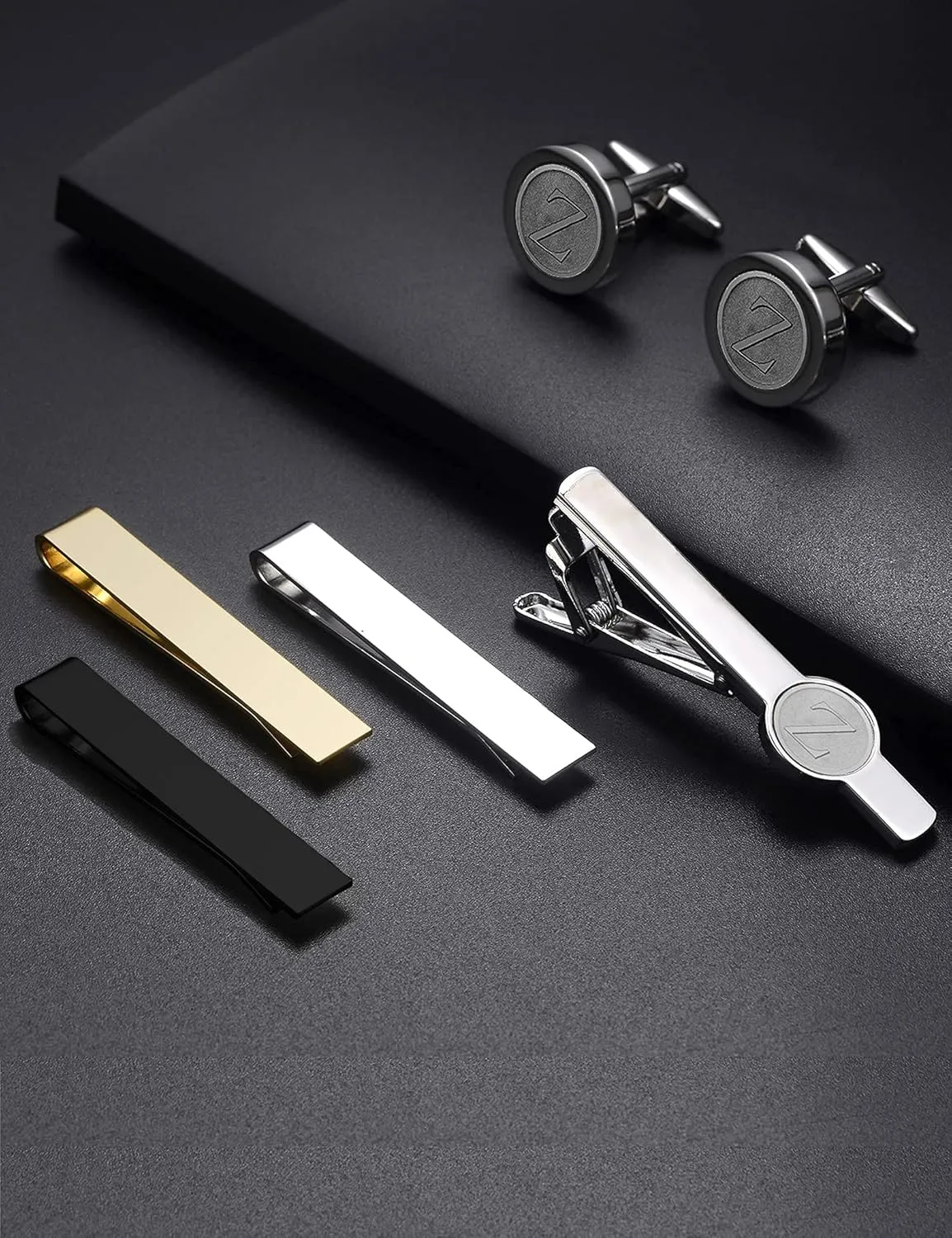 Fxiqini 6Pcs Cufflinks Classic Tie Clips Bar Pin Initial Alphabet Letter Shirt Studs A-Z for Men Women Business Wedding
