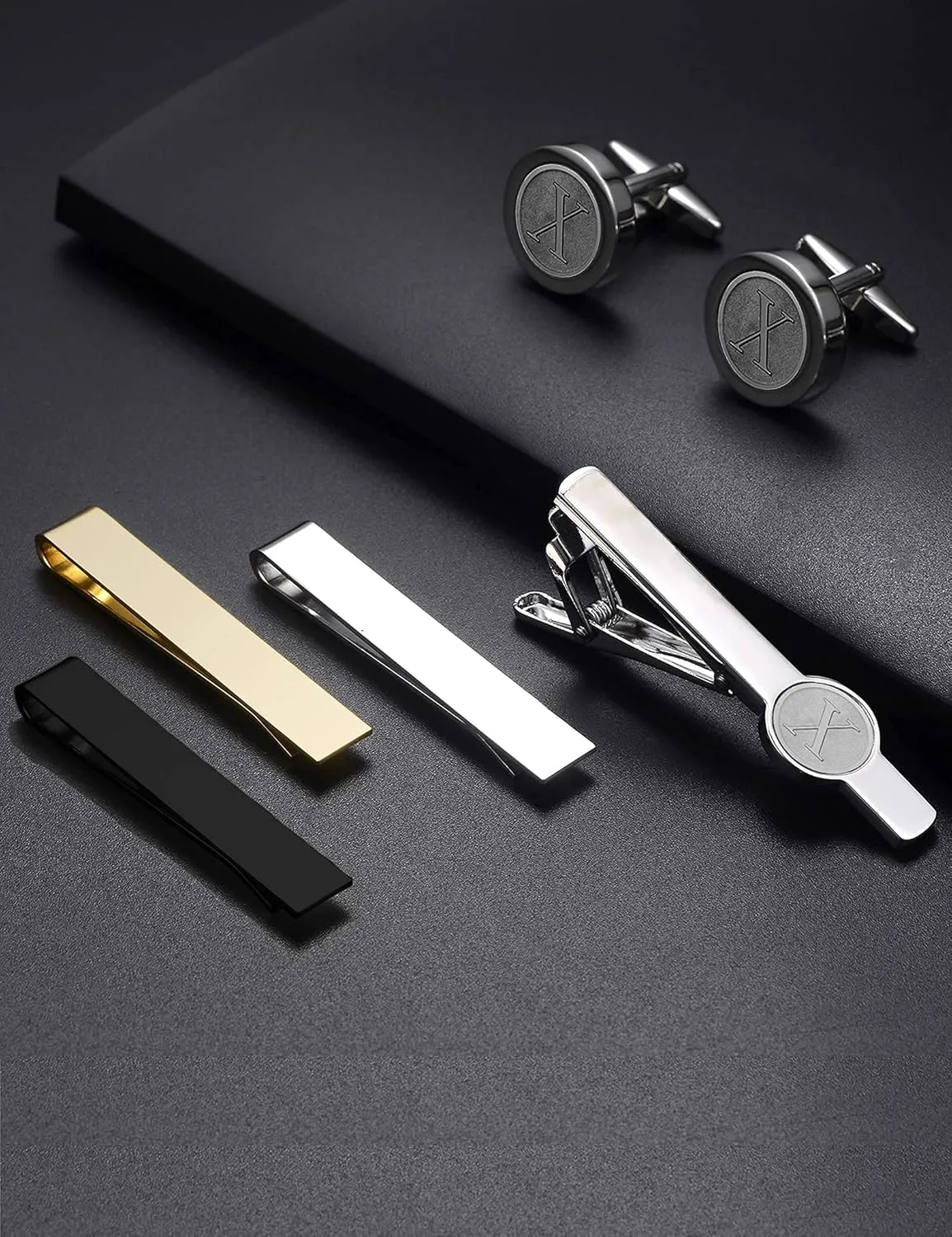Fxiqini 6Pcs Cufflinks Classic Tie Clips Bar Pin Initial Alphabet Letter Shirt Studs A-Z for Men Women Business Wedding