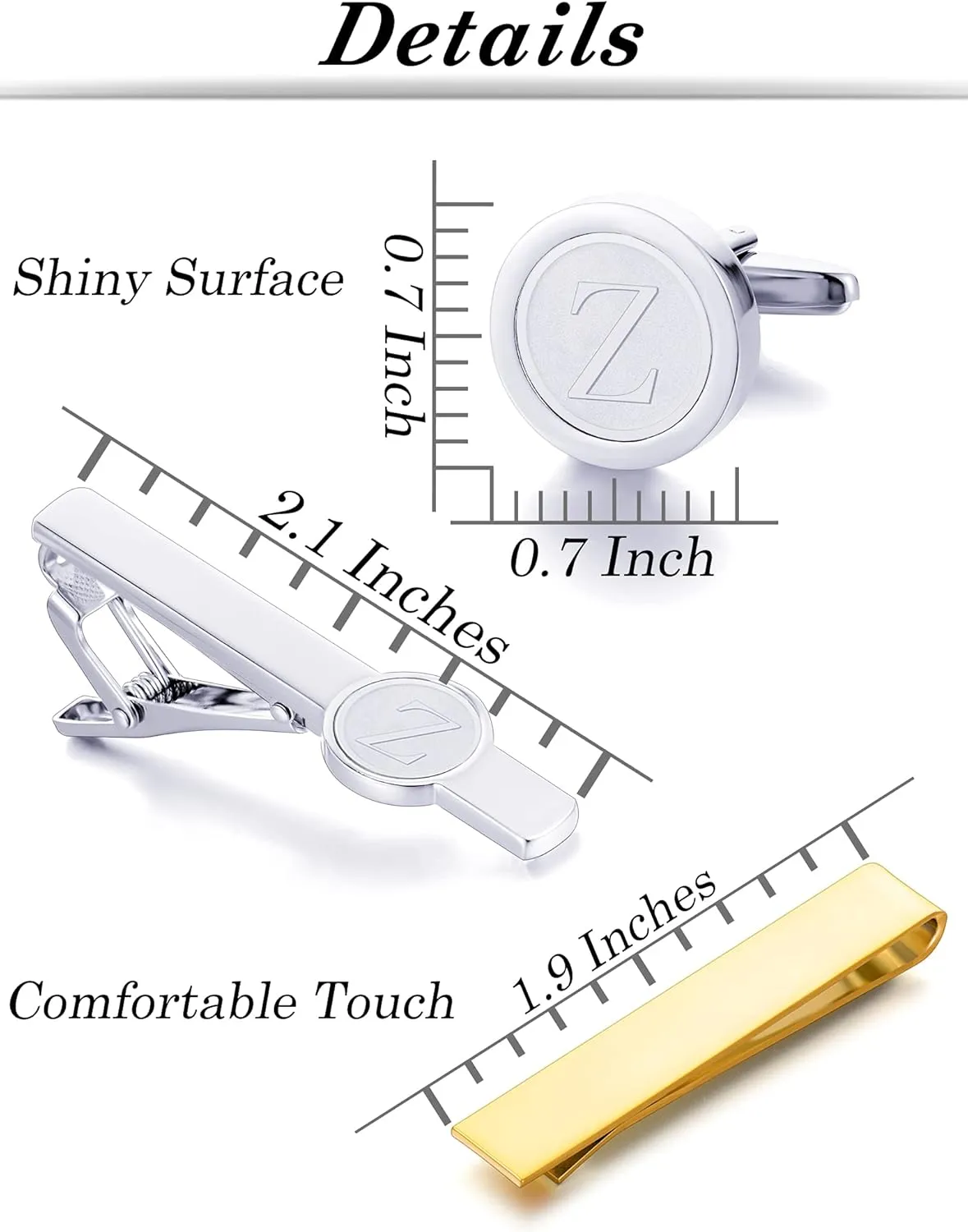 Fxiqini 6Pcs Cufflinks Classic Tie Clips Bar Pin Initial Alphabet Letter Shirt Studs A-Z for Men Women Business Wedding