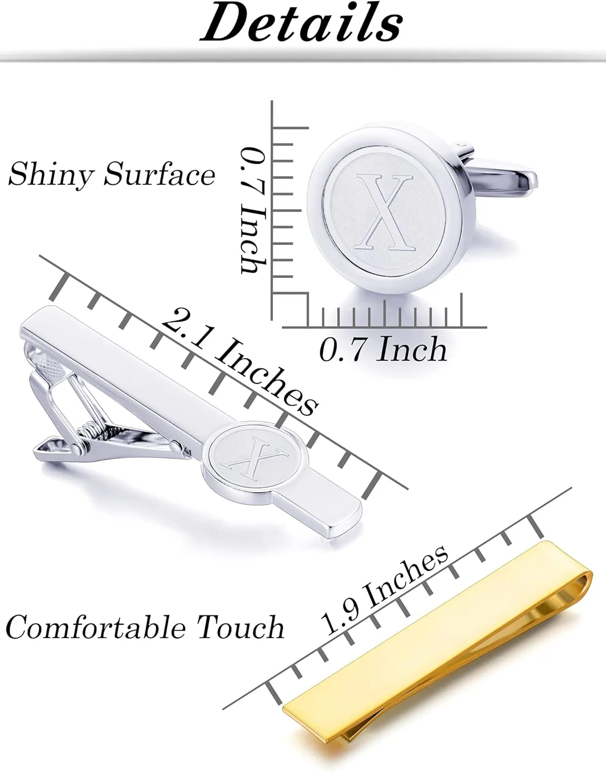 Fxiqini 6Pcs Cufflinks Classic Tie Clips Bar Pin Initial Alphabet Letter Shirt Studs A-Z for Men Women Business Wedding
