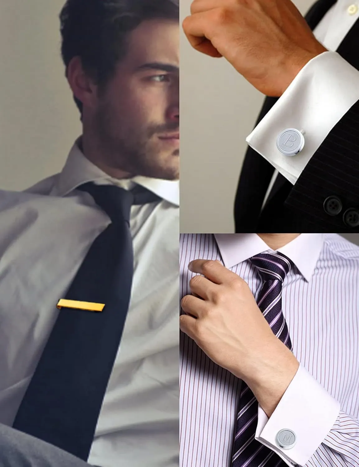 Fxiqini 6Pcs Cufflinks Classic Tie Clips Bar Pin Initial Alphabet Letter Shirt Studs A-Z for Men Women Business Wedding
