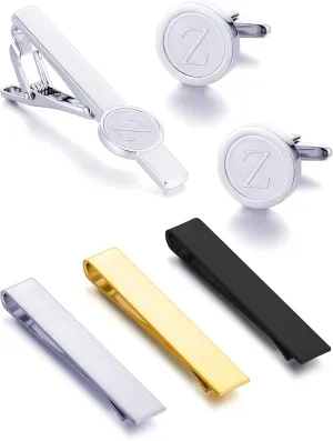 Fxiqini 6Pcs Cufflinks Classic Tie Clips Bar Pin Initial Alphabet Letter Shirt Studs A-Z for Men Women Business Wedding